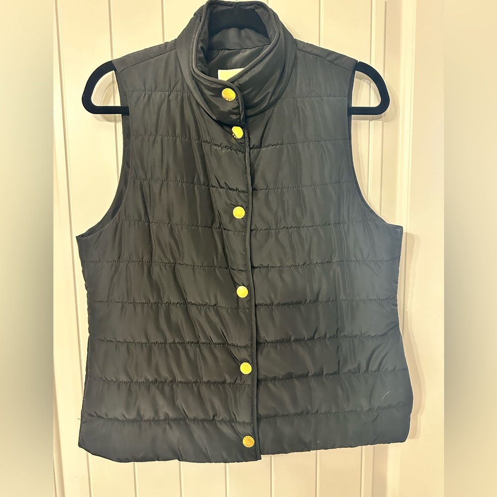Michael Kors Black Puffer Vest with gold buttons